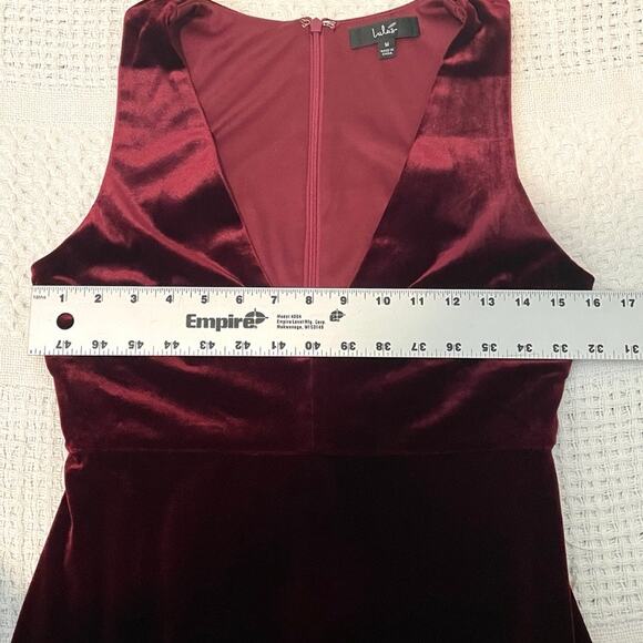 Lulus medium burgundy v neck velvet evening gown cocktail dress D3 4478 - Picture 3 of 13